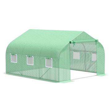 Outsunny Seră de Grădină Tunel cu Ușă Rulantă, 6 Ferestre și Acoperiș Învelit PE pentru Plante, 3,5x3x2 m, Verde | Aosom Romania