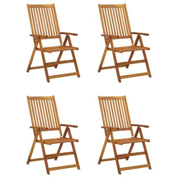 vidaXL Scaune grădină rabatabile, cu perne, 4 buc., lemn masiv acacia