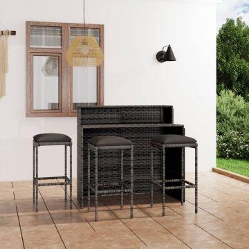 vidaXL Set mobilier bar de grădină cu perne, 4 piese, gri