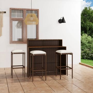 vidaXL Set mobilier bar de grădină cu perne, 4 piese, maro
