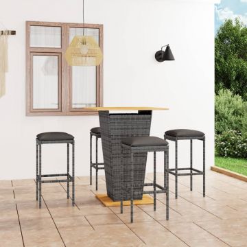 vidaXL Set mobilier bar de grădină cu perne, 5 piese, gri, poliratan