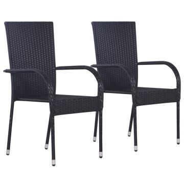 vidaXL Set mobilier de grădină, 3 piese, negru, poliratan