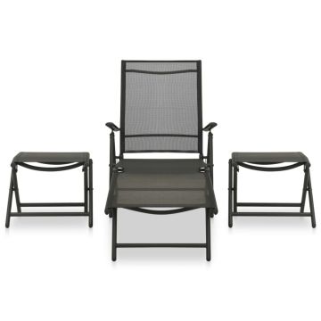 vidaXL Set mobilier de grădină, 3 piese, negru, textilenă și aluminiu