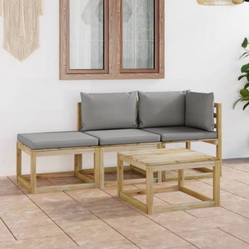 vidaXL Set mobilier de grădină, 4 piese, cu perne gri