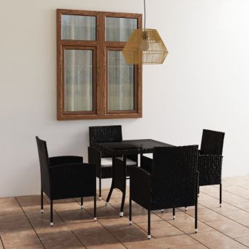 vidaXL Set mobilier de grădină, 5 piese, negru, poliratan