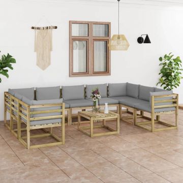 vidaXL Set mobilier de grădină cu perne, 10 piese, lemn pin tratat