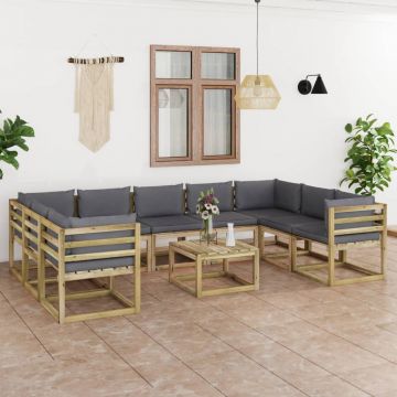 vidaXL Set mobilier de grădină cu perne, 10 piese, lemn pin tratat
