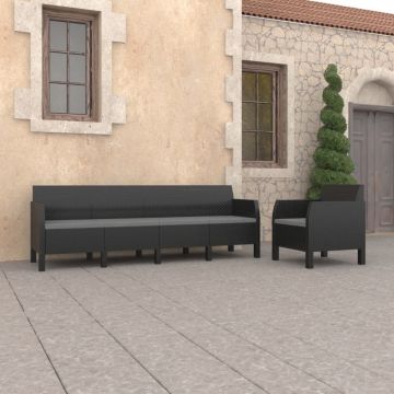 vidaXL Set mobilier de grădină cu perne, 2 piese, antracit, PP ratan