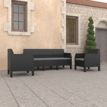 vidaXL Set mobilier de grădină cu perne, 3 piese, antracit, PP ratan