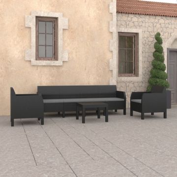 vidaXL Set mobilier de grădină cu perne, 4 piese, antracit, PP ratan