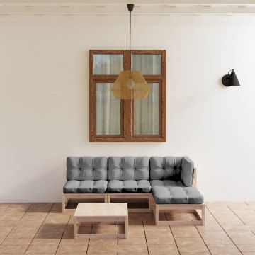 vidaXL Set mobilier de grădină cu perne, 5 piese, lemn masiv de pin