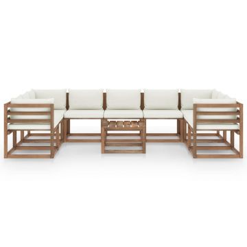 vidaXL Set mobilier de grădină cu perne albe, 10 piese