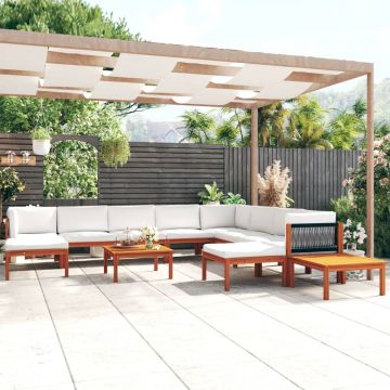 vidaXL Set mobilier grădină cu perne 12 piese crem lemn masiv acacia