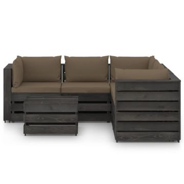 vidaXL Set mobilier grădină cu perne, 6 piese, lemn gri tratat