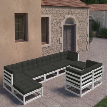 vidaXL Set mobilier grădină cu perne, 9 piese, lemn masiv de pin alb
