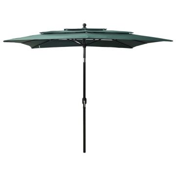 vidaXL Umbrelă de soare 3 niveluri, stâlp aluminiu, verde, 2,5x2,5 m