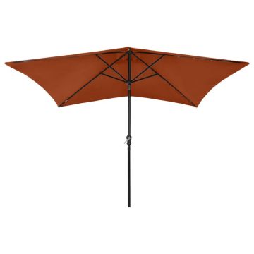 vidaXL Umbrelă de soare cu LED-uri & stâlp din oțel, cărămiziu, 2x3 m