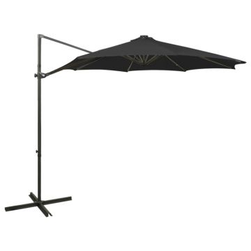 vidaXL Umbrelă suspendată cu stâlp și LED-uri, negru, 300 cm