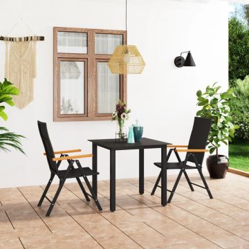 vidaXL Set de masă pentru grădină, 3 piese, negru și maro