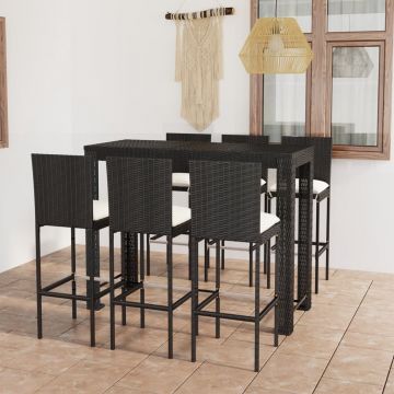 vidaXL Set mobilier bar de exterior cu perne crem, 7 piese, poliratan