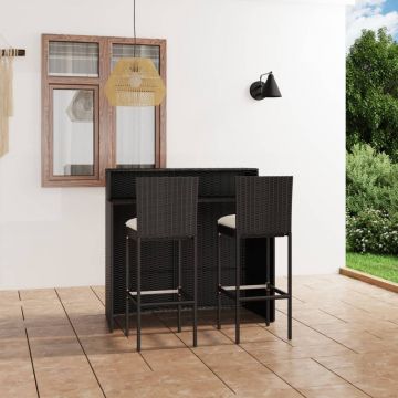 vidaXL Set mobilier bar de grădină cu perne, 3 piese, negru