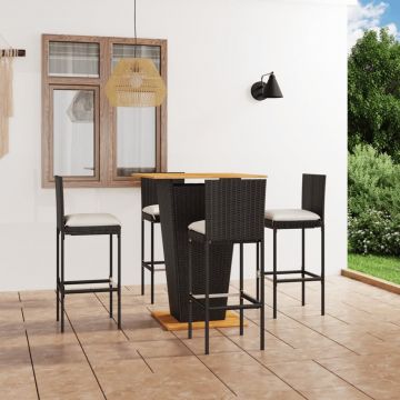 vidaXL Set mobilier bar de grădină cu perne, 5 piese, negru, poliratan