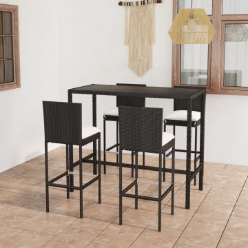 vidaXL Set mobilier bar de grădină cu perne, 5 piese, negru, poliratan