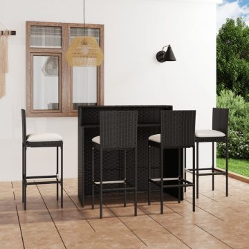 vidaXL Set mobilier bar de grădină cu perne, 5 piese, negru