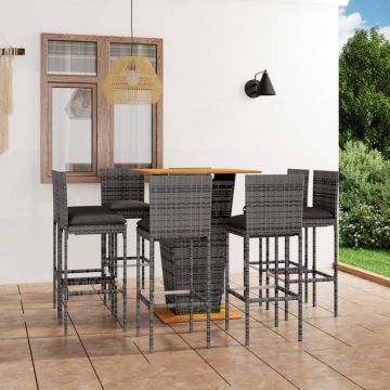 vidaXL Set mobilier bar de grădină cu perne, 9 piese, gri, poliratan