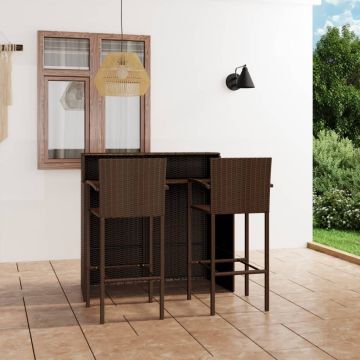 vidaXL Set mobilier de bar de grădină, 3 piese, maro