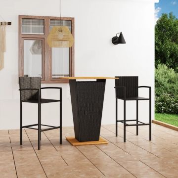 vidaXL Set mobilier de bar de grădină, 3 piese, negru