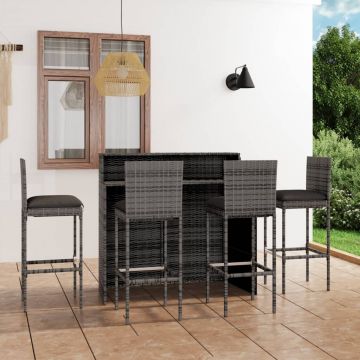 vidaXL Set mobilier de bar de grădină cu perne, 5 piese, gri