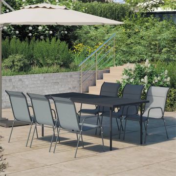 vidaXL Set mobilier de exterior, 7 piese, negru, oțel