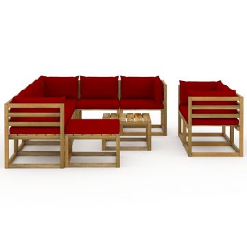 vidaXL Set mobilier de grădină, 10 piese, cu perne roșu vin