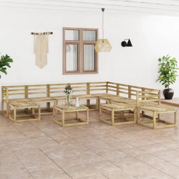 vidaXL Set mobilier de grădină, 12 piese, lemn de pin verde tratat