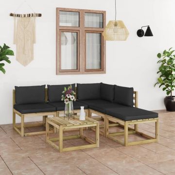 vidaXL Set mobilier de grădină, 6 piese, cu perne negre