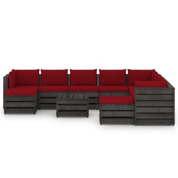 vidaXL Set mobilier de grădină cu perne, 11 piese, gri, lemn tratat