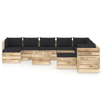 vidaXL Set mobilier de grădină cu perne, 12 piese, lemn verde tratat