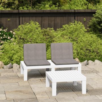 vidaXL Set mobilier de grădină cu perne, 2 piese, alb, plastic