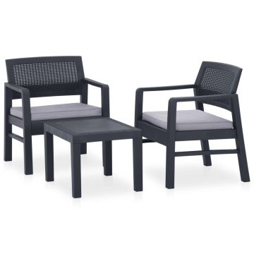 vidaXL Set mobilier de grădină cu perne, 3 piese, gri, plastic