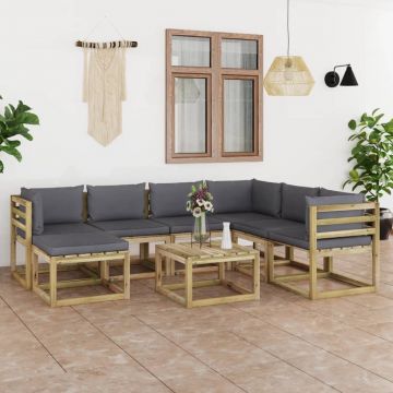 vidaXL Set mobilier de grădină cu perne, 8 piese, lemn de pin tratat
