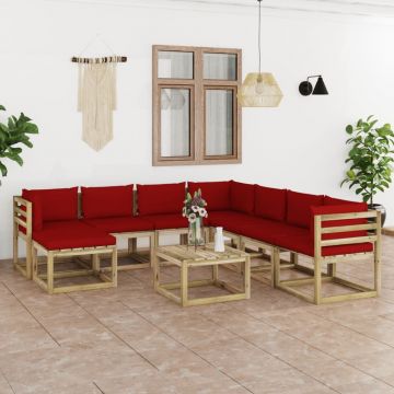 vidaXL Set mobilier de grădină cu perne, 9 piese, lemn de pin tratat