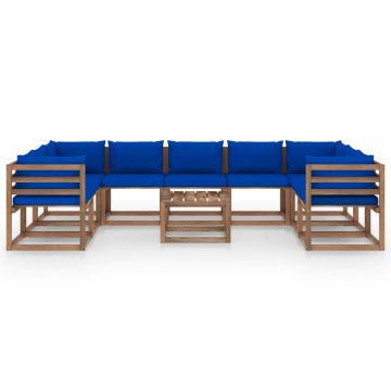 vidaXL Set mobilier de grădină cu perne albastre, 10 piese