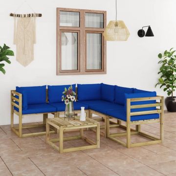vidaXL Set mobilier de grădină cu perne albastre, 6 piese