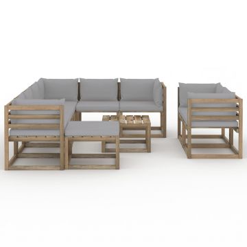 vidaXL Set mobilier de grădină cu perne gri, 10 piese