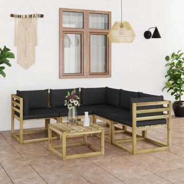 vidaXL Set mobilier de grădină cu perne negre, 6 piese