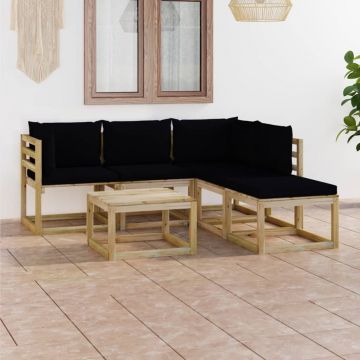 vidaXL Set mobilier de grădină cu perne negre, 6 piese