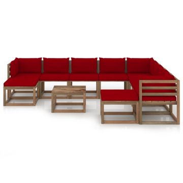 vidaXL Set mobilier de grădină cu perne roșu vin, 11 piese