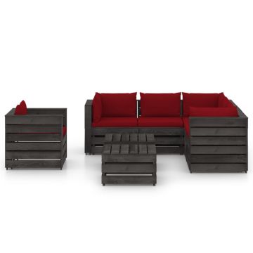 vidaXL Set mobilier grădină cu perne, 8 piese, gri, lemn tratat