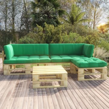 vidaXL Set mobilier paleți cu perne, 4 piese, lemn pin verde tratat